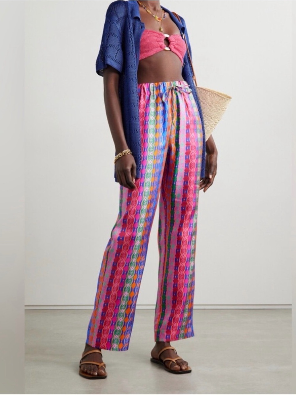 Saloni Paige-C Printed Silk-twill Straight-leg Pants - Pink, 100% Silk